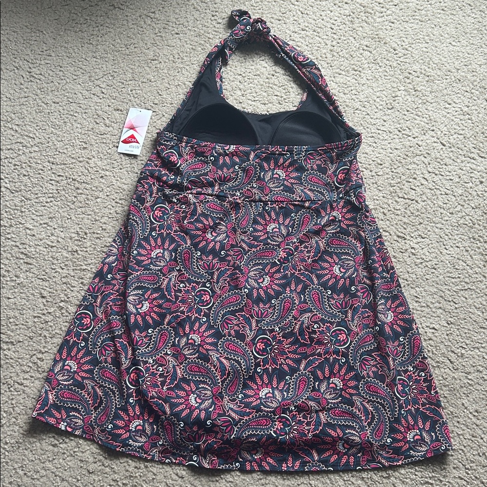 Lands’ End Paisley Square Halter Neck Swim Dress - image 4